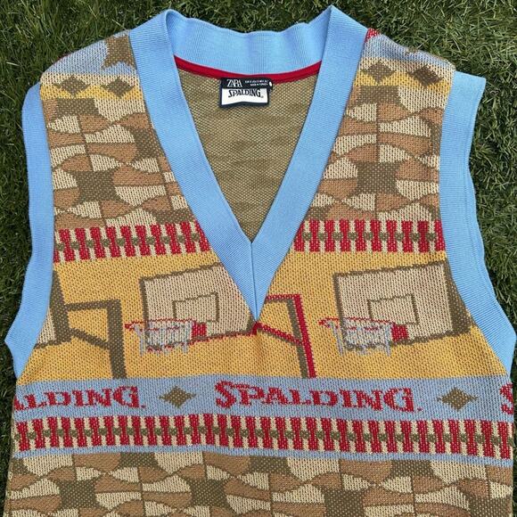 Zara X Spalding Knit Vest Limited Edition Rare V Neck Retro Sporty Streetwear S - Picture 2 of 9